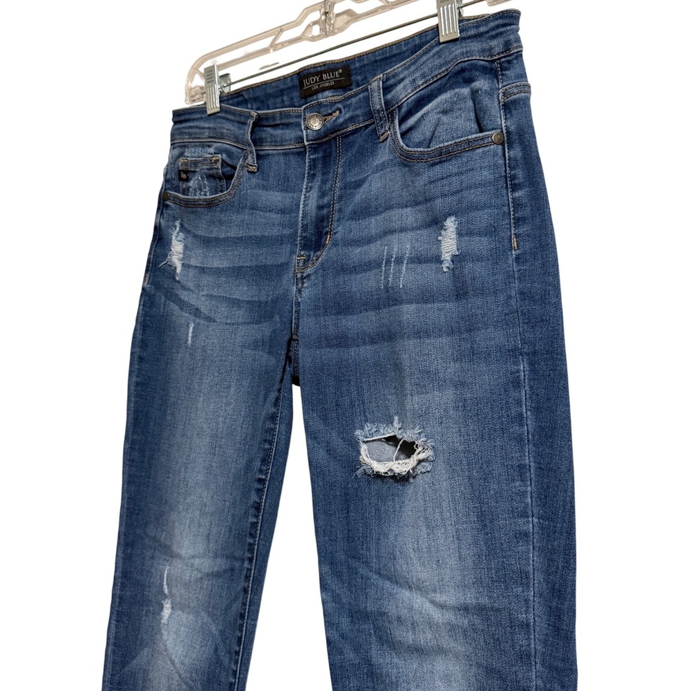 Judy Blue Mid Rise Distressed Skinny Jeans Medium‎ Wash Womens 7/28 - Picture 4 of 7